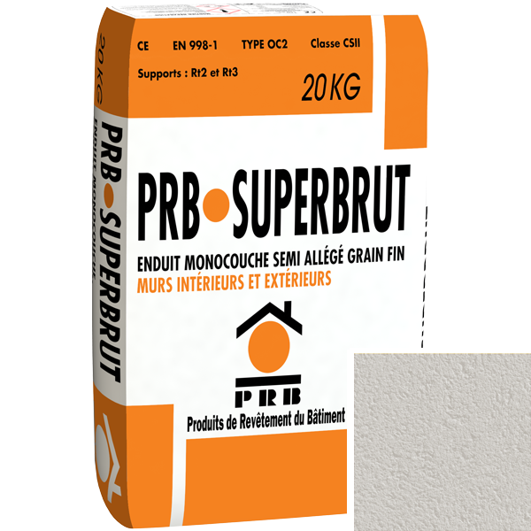 Enduit monocouche semi-allégé à grain fin PRB Superbrut type OC2 - Islande - sac de 20 kg