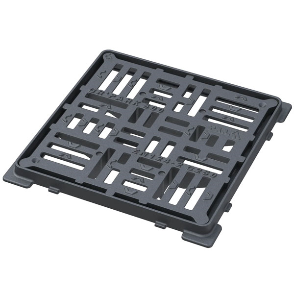 Grille carrée plate en fonte PMR C250 avec cadre - ouverture libre 500,0 mm x 500,0 mm
