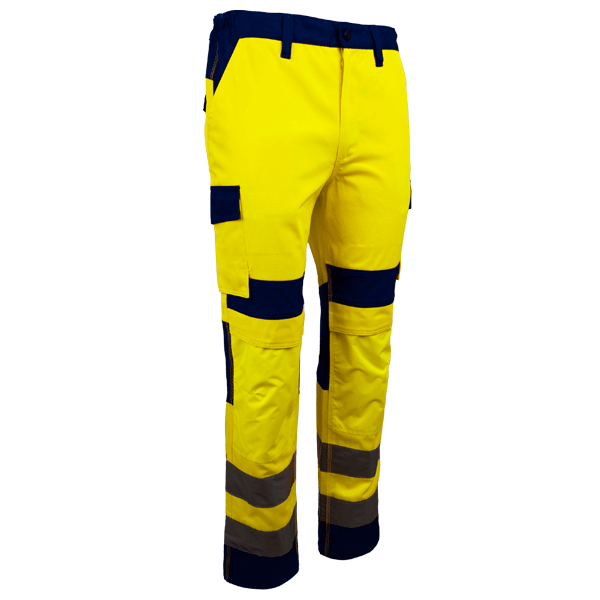 Pantalon de travail homme haute visibilité jaune/marine multipoches et bandes rétroréfléchissante - Hibana II - Taille 2XL