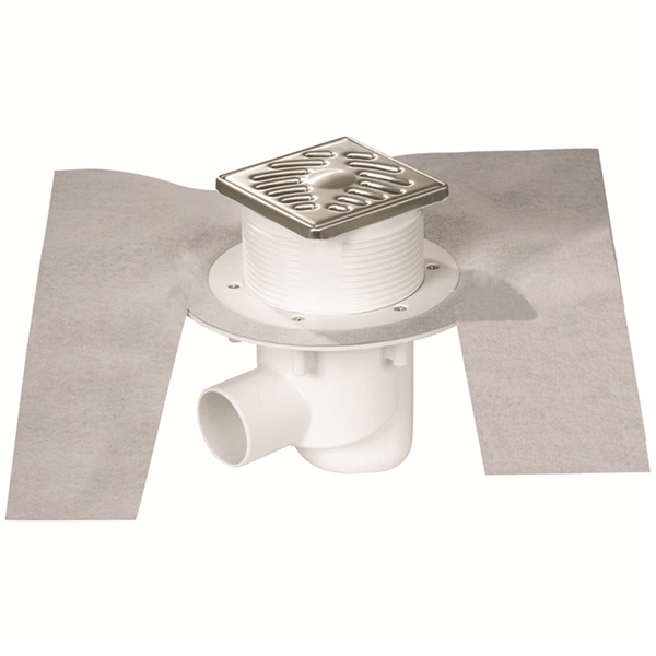 Siphon PVC pour sol carrelé Diam. 50/63 mm avec grille et cadre inox 304 - Sortie ver