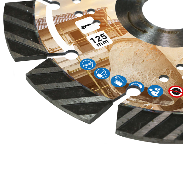 Disque diamant mixte haut de gamme découpe matériaux durs Ø 125 mm Obra - 10 segments - Alésage 22,23 mm