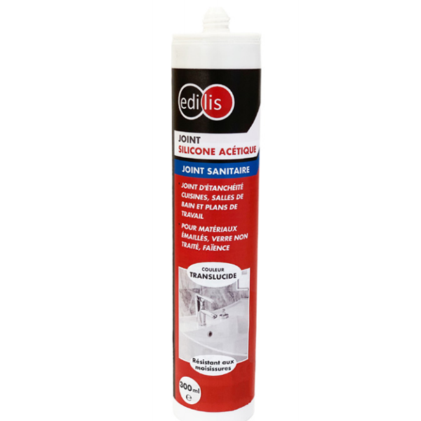 Joint mastic silicone acétique sanitaire - Edilis - Cartouche 300 ml - Translucide