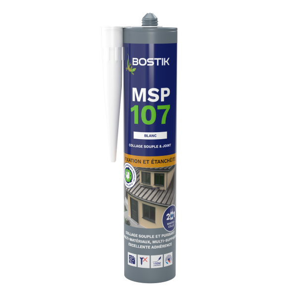 Mastic multi-usages colle et joint - Bostik MSP 107 Blanc - cartouche 290 MLT