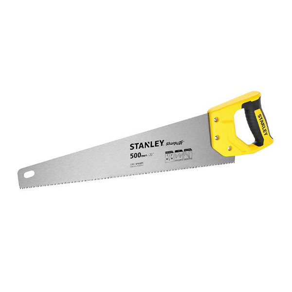 Scie égoïne Sharpcut Stanley - Lame acier 7 dents/pouce - Coupe de débit - Longueur 500 mm