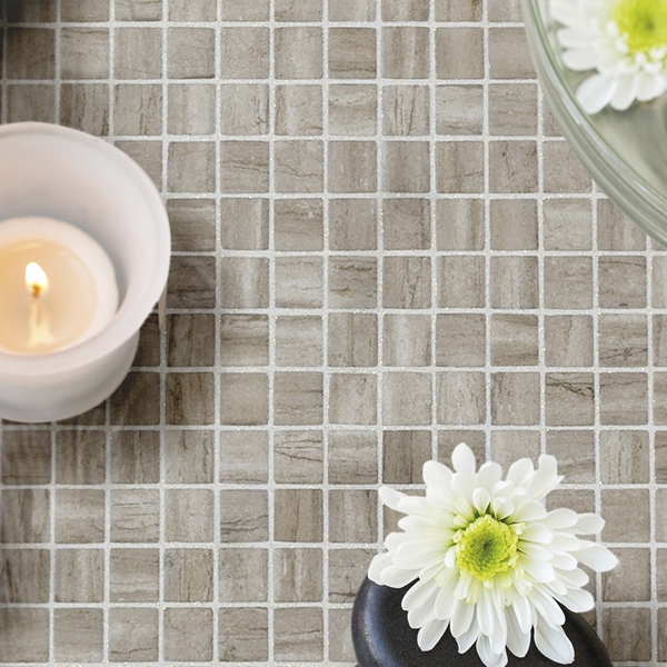 Mosaïque en émaux de verre antidérapants Zen - carreau de 2,5 x 2,5 cm - trame de 49,5 x 31,2 cm - Creamstone