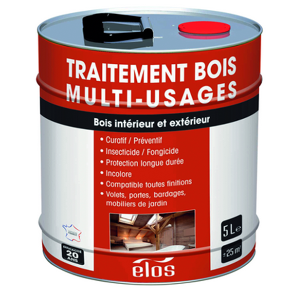 Traitement bois Elos multi-usages incolore pour toiture et combles 5 litres