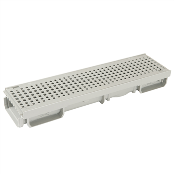 Caniveau bas pour piscine - Grille piétonne - Longueur 500 mm - Largeur 130 mm - PVC - Gris