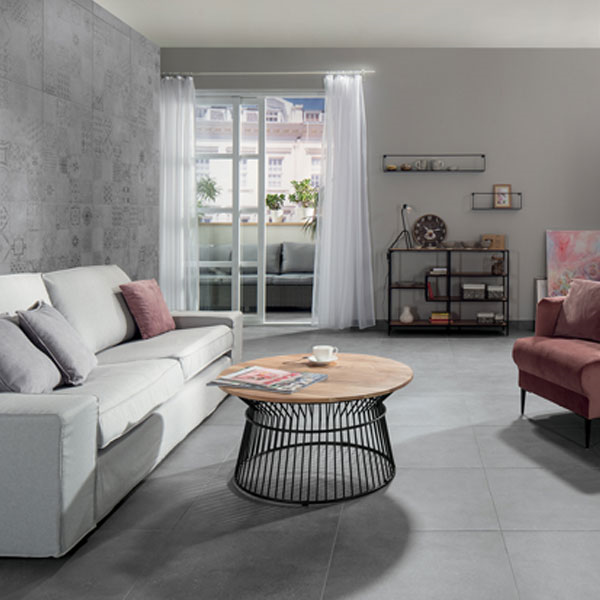 Carrelage intérieur effet béton ciré en grès cérame émaillé - Betonico - 80,0 cm x 80,0 cm - ép. 10,00 mm - Gris