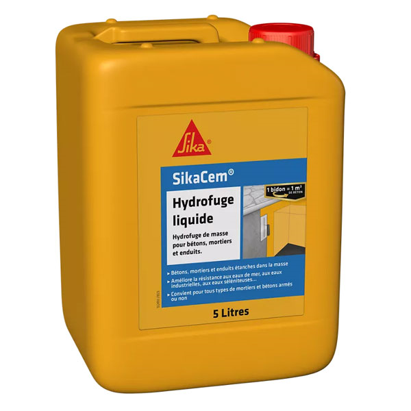 Hydrofuge de masse liquide bétons et mortiers - SikaCem Hydrofuge Liquide - Bidon de 5 L