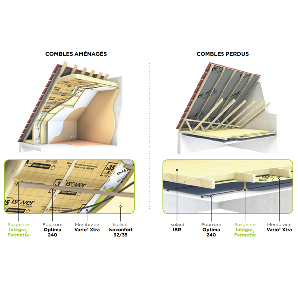 Suspente Isover Intégra 2 Fermette pour l'isolation des combles aménagés et perdus - boîte de 50