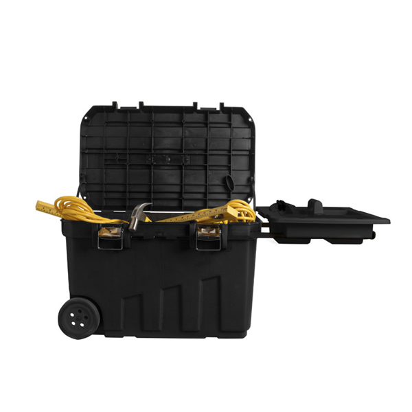 Coffre de chantier roulant avec poignée et plateau porte outil volume utile 91L