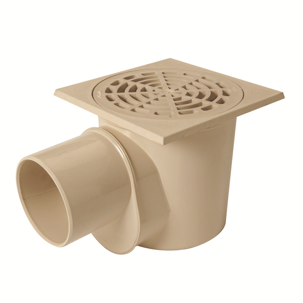 Siphon de cours à panier avec sortie horizontale - Carré 20 x 20 cm - USCP11S Nicoll - PVC Sable