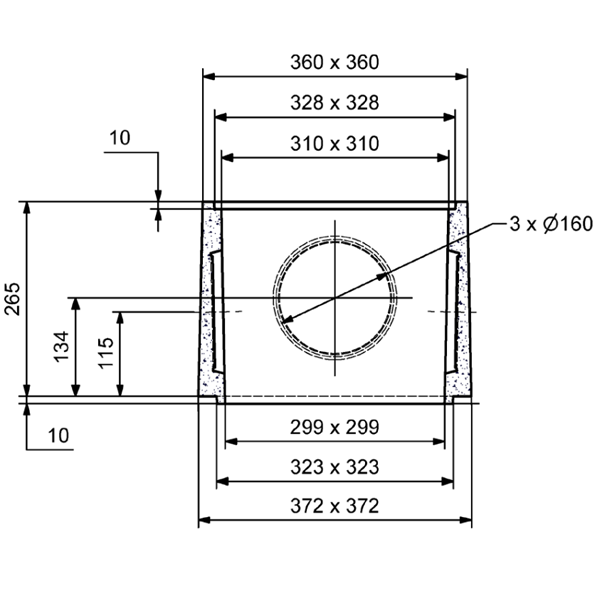 Rehausse en béton pour boîte d'eau pluviale RBA de dimensions intérieures 30x30 CM - hauteur 25 CM