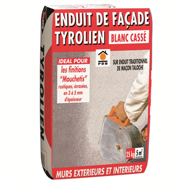 Enduit de façade Tyrolien pour murs intérieurs et extérieurs - Blanc cassé - sac de 25 kg