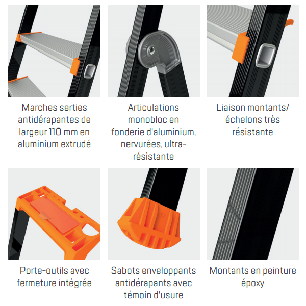 Marchepied 6 marches extra confort - Kolos Tubesca - Hauteur d'accès 3,36 m - Aluminium peint