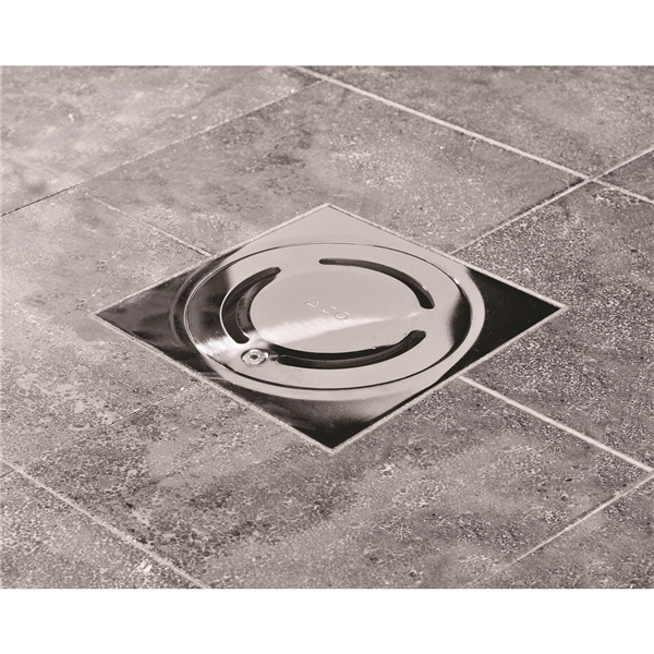 SIPHON ACO SHOWERDRAIN EKO 100x100MM INOX 304 COUV SLOT INOX 304 BRILLANT SORTIE