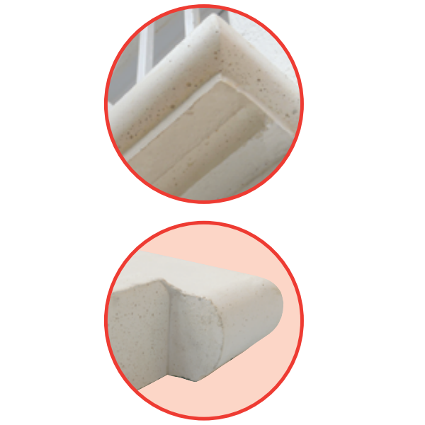 Appui de fenêtre Prestige pour monomur - avec décrochement - béton blanc  - profondeur 39 CM - longueur 0,44 M