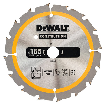 Lame scie circulaire bois de construction Dewalt DT1949-QZ Ø 165 mm alésage 20 mm 24 dents
