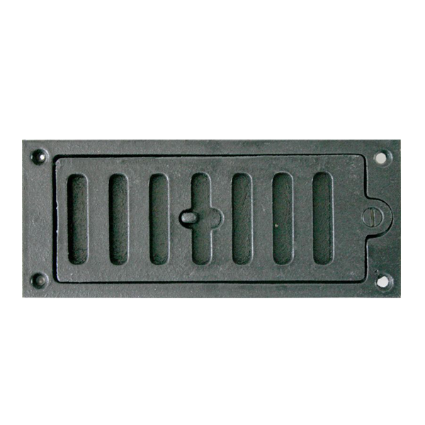 Grille d'arrivée d'air réglable - Autogyre - Fonte noire - Pose encastrée - Dimensions 175 x 75 mm