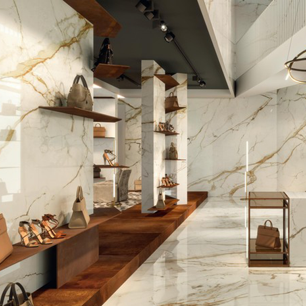 Faïence murale effet marbre - Marvel Shine Silk - 120,0 CM x 50,0 CM - ép. 8,50 MM - Coloris Calacatta Imperiale