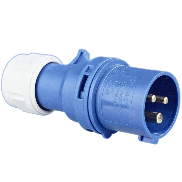 Fiche prolongateur mâle à 3 broches 2P+T en caoutchouc dur - 16 A - 250 V - norme P17