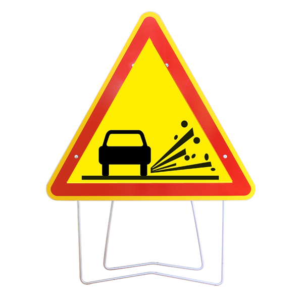 Panneau indication temporaire "danger gravier" AK22 classe T1 dimensions 1000 mm