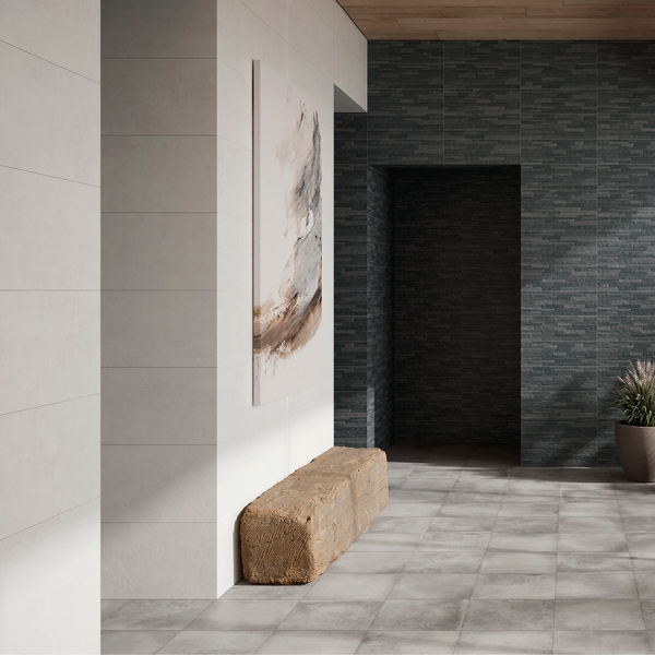 Carrelage en grès cérame effet ciment pour les murs intérieurs - Savannah White - 90 x 30 cm - ép. 8,5 mm