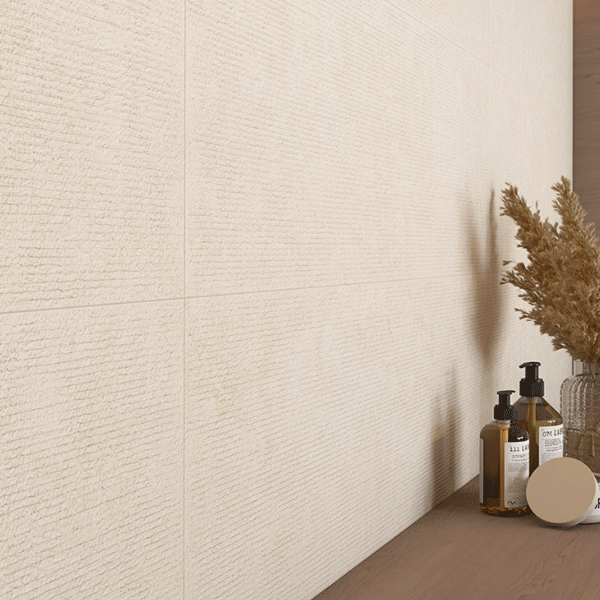 Carrelage mural pour salle de bains effet pierre - Portwall Plain lisse - 30 x 60 cm - ép. 8,5 mm - Blanc