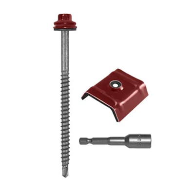 Pack de fixations bacs acier sur charpente bois - Rouge tuile RAL8012 - 6,5 MM x 100,0 MM - Seau de 100
