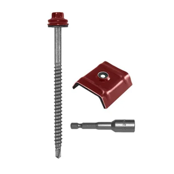 Pack de fixations bacs acier sur charpente bois - Rouge tuile RAL8012 - 6,5 MM x 100,0 MM - Seau de 100