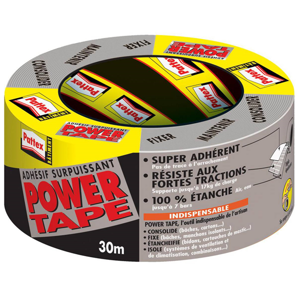PATTEX Adhésif Réparation Power Tape Gris Etui 30m