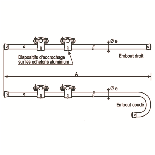 CROSSE EN ALUMINIUM COUDEE LONGUEUR 1M