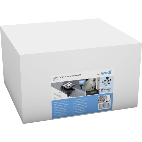 Kit siphon vertical Wedi Fundo pour receveur de douche avec écoulement en un point - grille carrée DN50