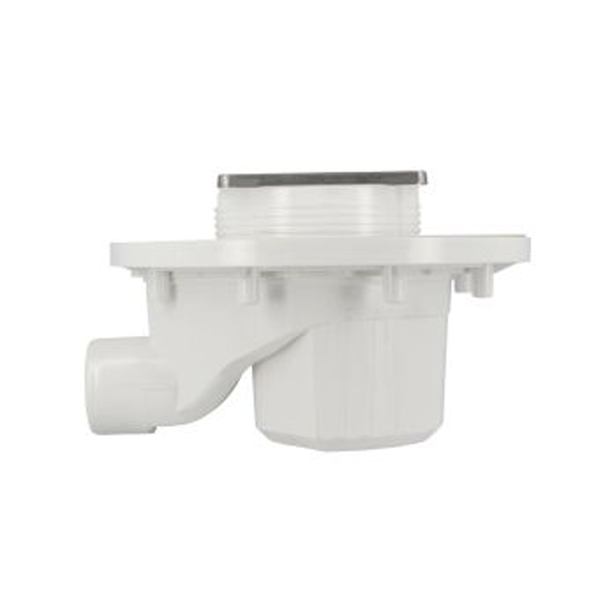 Siphon PVC pour sol carrelé avec grille 10 x 10 cm et cadre en Inox 304 - sortie horizontale ø 40/50 mm