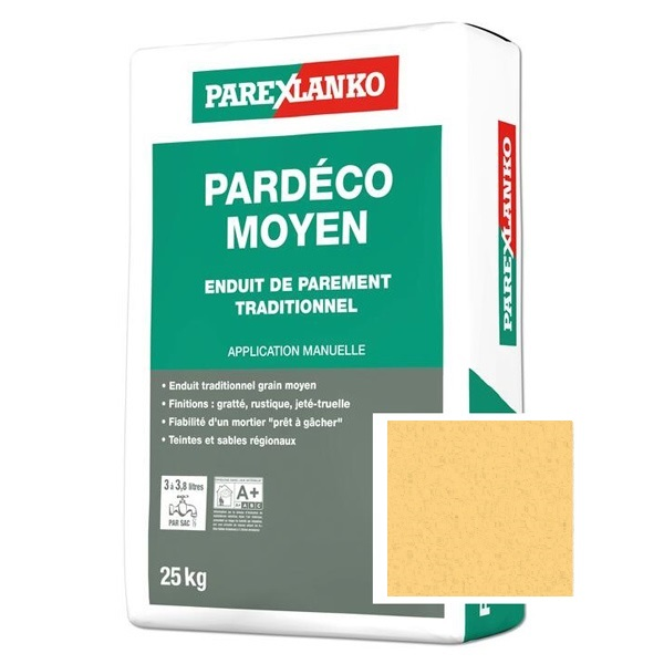 Enduit de façade traditionnel à grain moyen Parexlanko Pardéco - J70 Jaune ocre - Sac de 25 KG