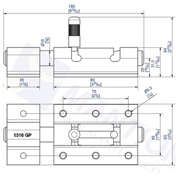Verrou de box diamètre 16 mm dimension 90 x 65 mm