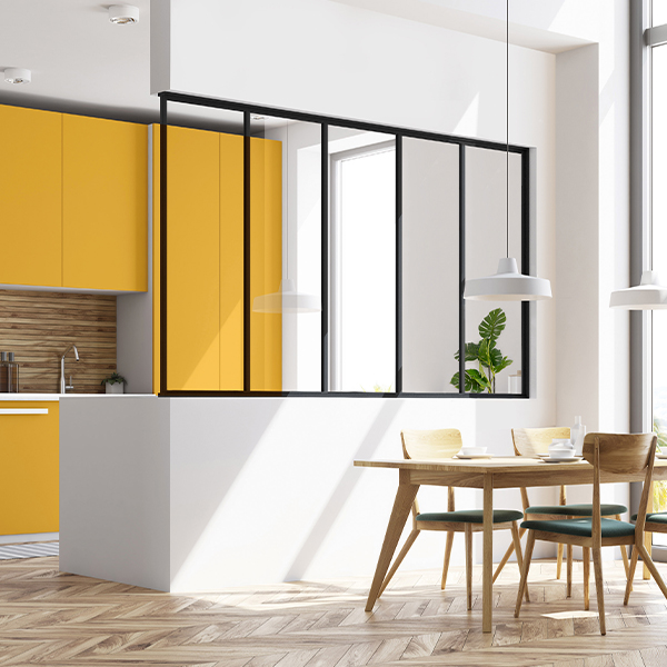Verrière fixe type atelier - profil étroit alu noir mat - 5 partitions verre feuilleté clair - 1200,0 MM x 1714,0 MM