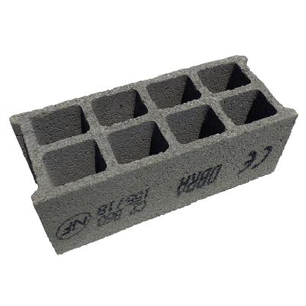 Bloc béton creux 500 x 200 x 200 mm - B60 - 3 parois 8 trous CE NF