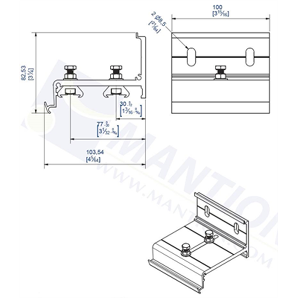 Equerre double avec visserie Inox