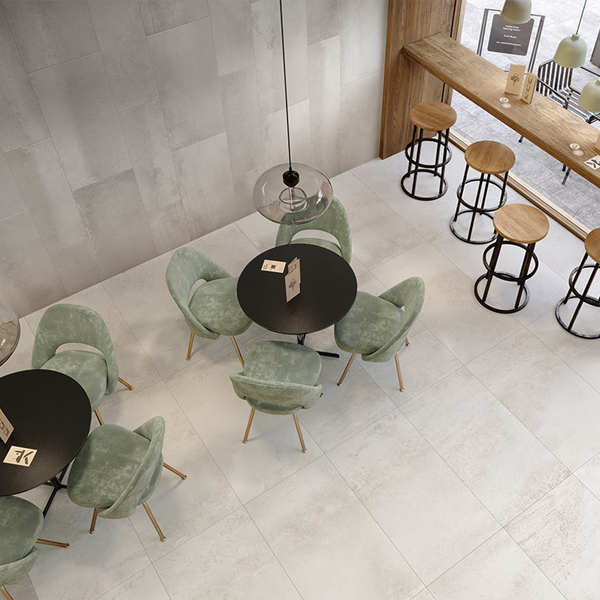 Carrelage de sol intérieur effet béton en grès cérame rectifié - Ferrocemento - 120,0 CM x 120,0 CM - ép. 6,00 MM - Blanc