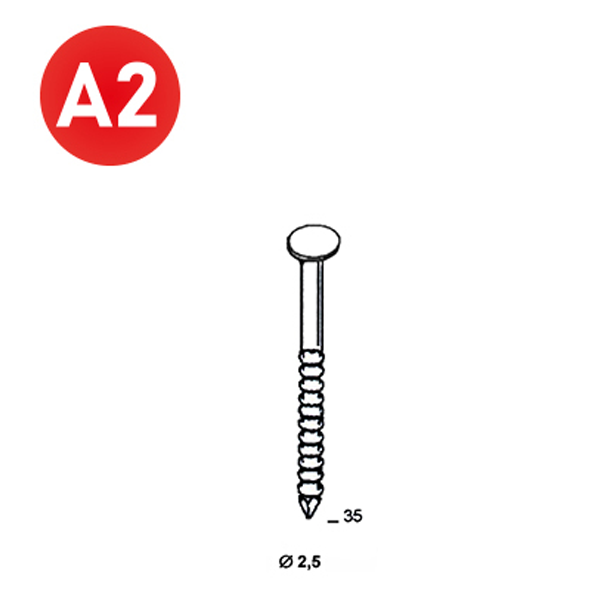 Pointe annelée Inox A2 en rouleau pour cloueur pneumatique Alsafix - Tête plate - 2,5 MM x 35,0 MM - boîte de 2400