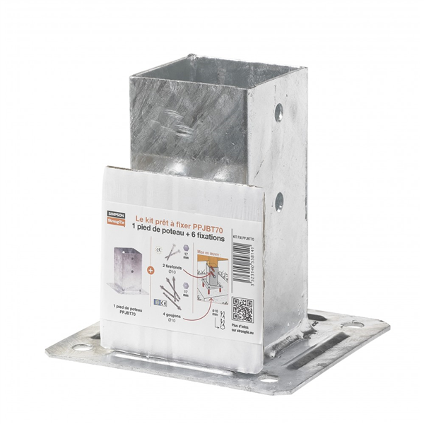 Pied de poteau carré sur platine "prêt à fixer" largeur 91 mm hauteur 150 mm