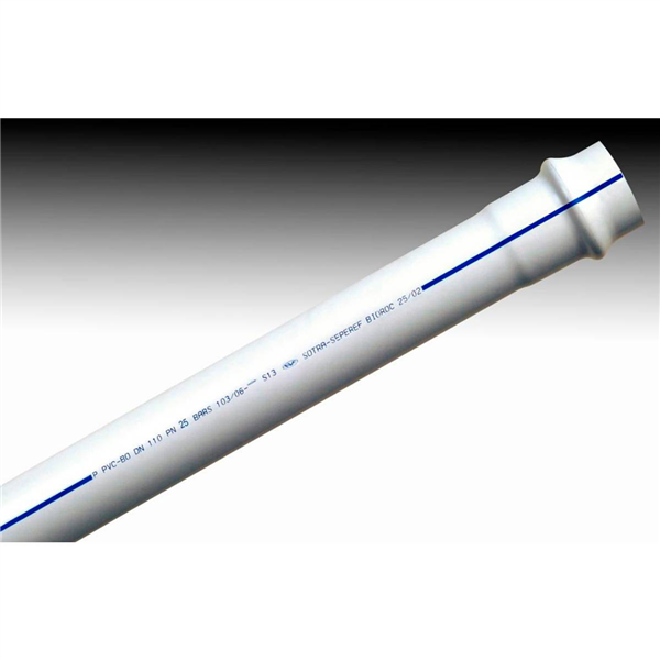 TUBE PVC BI-ORIENTE BIOROC PN25 DN 125 6M BLANC BANDES BLEUES A JOINT