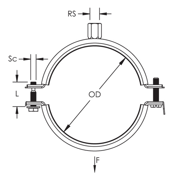Collier de serrage isolé pour gaine de ventilation - Erico - Tige M8/M10 - Ø 355 mm - Boîte de 10