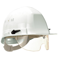 Casque de chantier Visiocéanic 2 en PE HD anti-UV avec lunette escamotable anti-choc - blanc