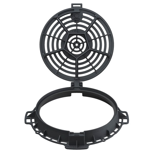 Regard eau pluviale avec grille en fonte D400 Rondo PMR - articulé et verrouillé - ∅850 mm passage utile ∅600 mm