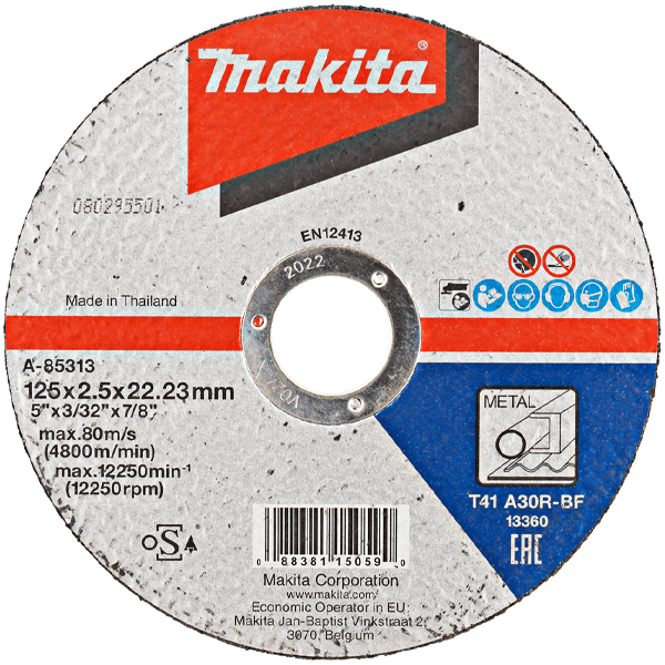 Disque à tronçonner métal A30R Makita diamètre 125 mm alésage 22.23 mm épaisseur 2.5 mm