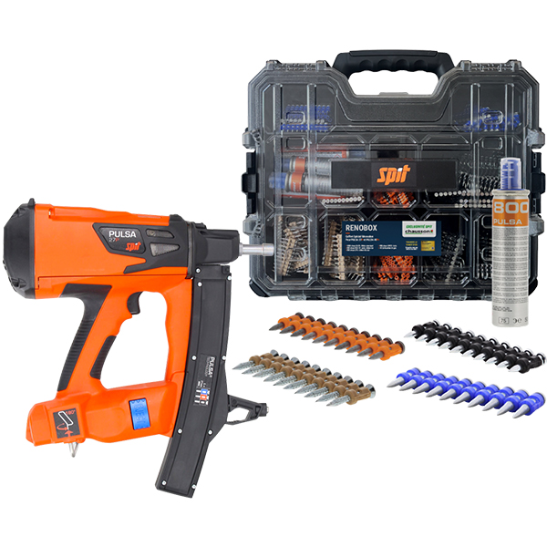 Cloueur à gaz Spit Pulsa 27P + coffret RENOBOX spécial rénovation avec clous et 5 cartouches