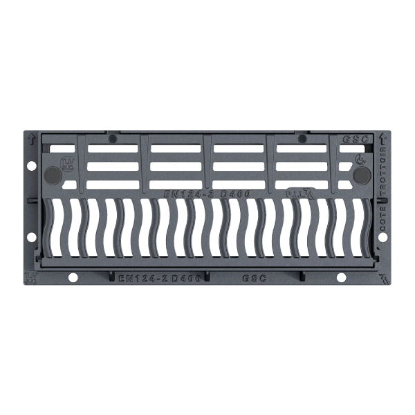 Grille caniveau fonte PMR articulée D400 pour avaloir - Cadre 850 x 360 mm - Grille 750 x 300 mm - Ouverture libre 720 x 255 mm