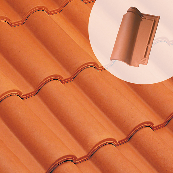 Tuile en terre cuite - Romane Sans - double emboîtement grand moule fortement galbée - Rouge